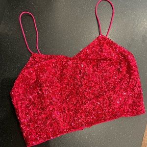 Alice & Olivia pink sequin party crop top M